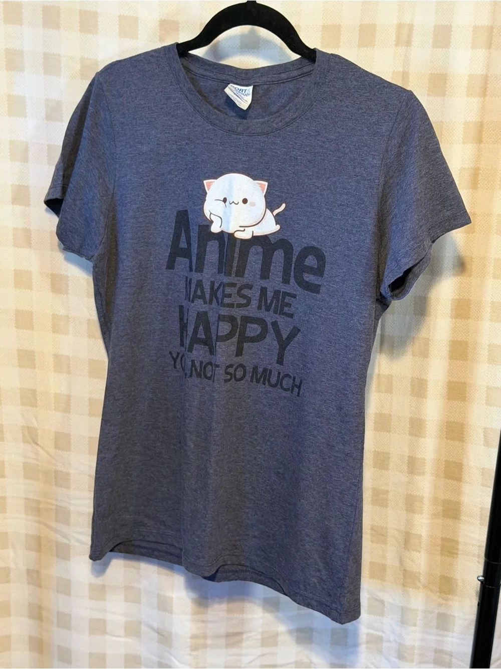 Cute Cat Graphic Tee - Blue - Unbranded